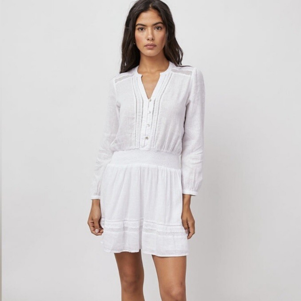 Rails Jasmine Long Sleeve Linen Summer Mini Dress in White